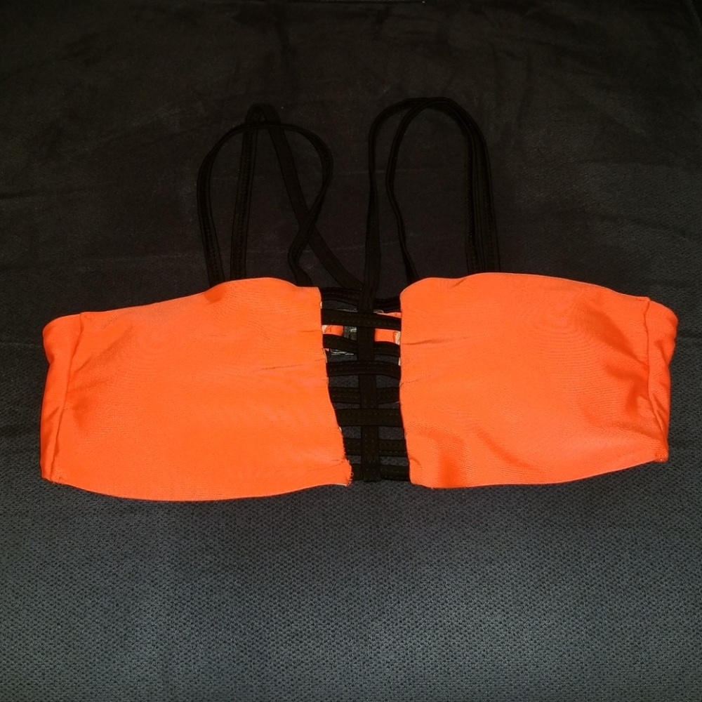 Neon orange and black bikini top